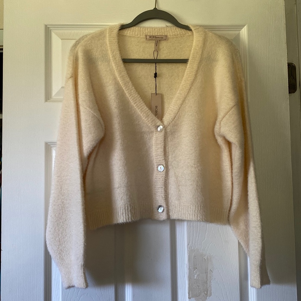 BCBG Off-White Button Down Sweater
